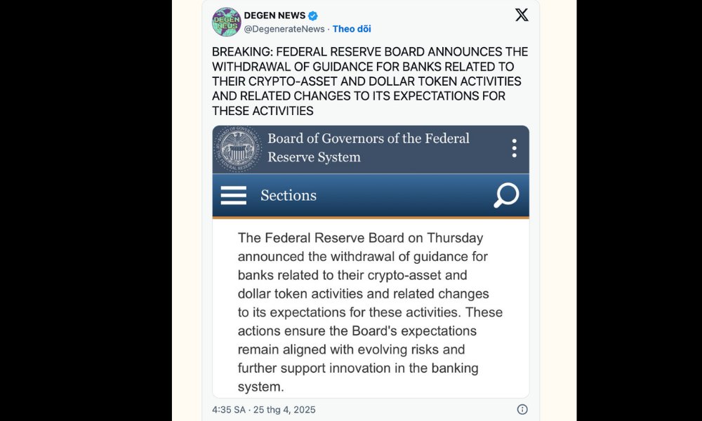 Fed Rolls Back Crypto Oversight